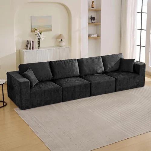 Vista 15 de WUTUTUEE Sofá modular en forma de U de 115 pulgadas, sofá modular modular de 3 plazas con 2 otomanas móviles, sofá cama convertible de pana con Beige