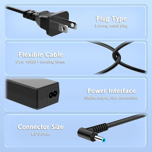 Vista 4 de 45W Laptop Charger Compatible with HP is 13252, L25296 001/002/003/004, 741727-001, 721092-001, 719309-001, 213349-109, 213349-009, HSTNN-DA40
