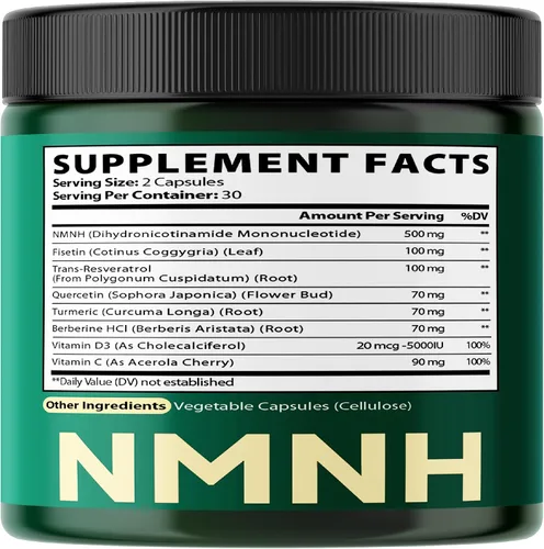Vista 7 de Satoomi 8 en 1 NMNH - Suplemento alternativo de NMN - Suplemento NAD para apoyar los niveles de NAD añadidos de fisetina, resveratrol, quercetina