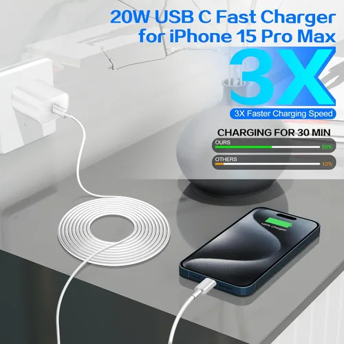 Vista 2 de Cargador para iPhone 17, 16, 15 Pro, carga rápida, bloque de cargador de teléfono USB C de 20 W, paquete de 2 cargadores rápidos de Apple iPhone