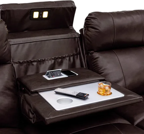 Vista 4 de Seatcraft Octavius - Sofá marrón con asiento de cine en casa con mesa
