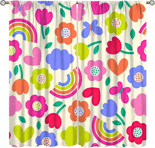 Vista 20 de Cortinas bohemias con diseño de arco iris, hermoso diseño de estrellas de durazno marrón y arcoíris, para dormitorio de niños y niñas, sala