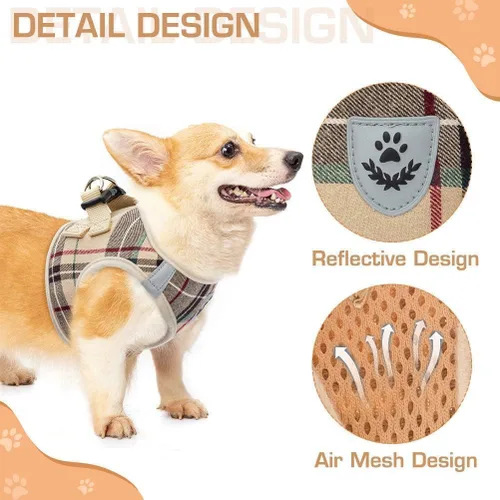 Vista 5 de Arnés de malla suave para cachorros – Juego de arnés y correa para perros pequeños, ajustable y cómodo chaleco reflectante acolchado para cachorros