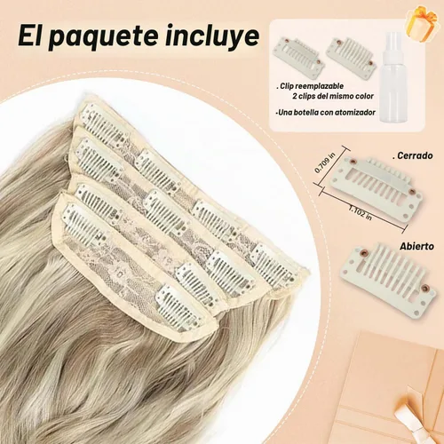 Vista 4 de 4 piezas de extensiones de cabello rizado con clip, color dorado oscuro, mezcla de rubio beige, sintético de 20 pulgadas de largo, extensiones