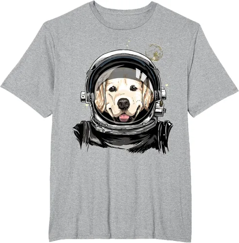 Vista 79 de Camiseta para amantes de los perros de los astronautas del espacio exterior Golden Retriever Lover, Negro