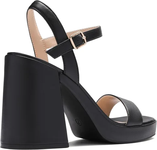 Vista 3 de DREAM PAIRS Tacones para mujer, plataforma gruesa, tacón alto, puntera abierta, moda, boda, fiesta, noche, baile, correa de tobillo, zapatos de tacón