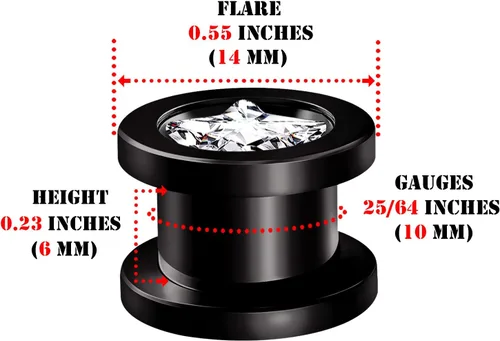 Vista 2 de Big GAUGES - Par de tornillos de cristal anodizado negro transparente para joyería