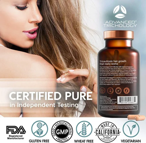 Vista 5 de DHT Blocker - Suplemento para el crecimiento del cabello para adelgazamiento genético para hombres y mujeres Aprobado* por la Asociación Americana