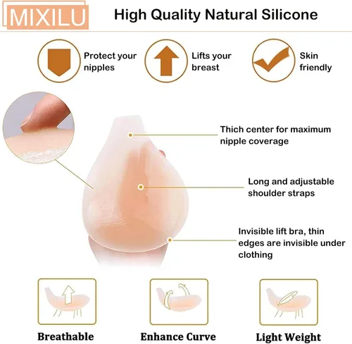 Vista 2 de Sujetador adhesivo para senos grandes, brasier invisible con cinta de silicona, brasier push up con correa