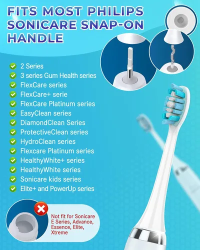 Vista 3 de Cabezales de cepillo de dientes de repuesto para cepillos de dientes Philips Sonicare con clic: paquete de 10 cabezales de cepillo eléctrico