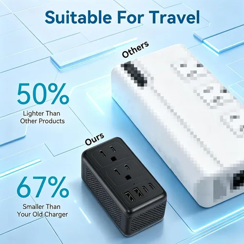 Vista 6 de Convertidor de voltaje de 2000 W de EE. UU. a Europa para secador de pelo, convertidor para viajes europeos, adaptador de convertidor de corriente