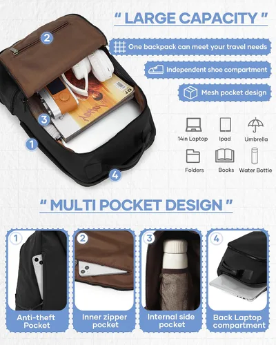 Vista 4 de Mochila de gimnasio negra para mujeres y hombres, bolsa impermeable para pista de gimnasio con compartimento expandible para zapatos, ligera, mini