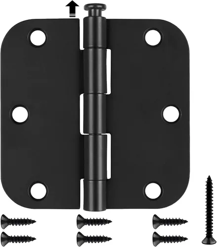 Vista 8 de Estmoon Paquete de 30 bisagras de puerta color negro mate, 3.5 x 3.5 pulgadas, bisagras interiores redondeadas de radio de 5/8 pulgadas, 6 agujeros