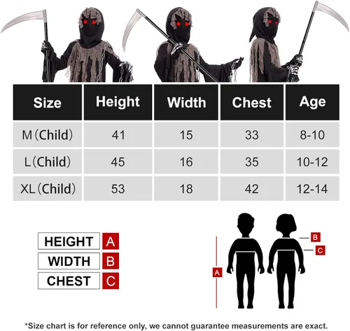 Vista 5 de Grim Reaper Costume for KidsPhantom Halloween Costume with Red Glowing EyesSkull Gloves Scythe included Black