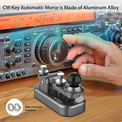 Vista 2 de Mini Morse Radio Key CW HAM Enviar Telegram Doble Paleta Morse Código Llave con Base de Cuerpo de Aleación de Aluminio Gris (S)