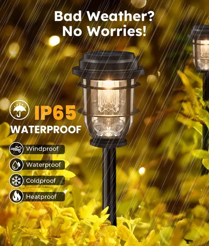 Vista 3 de Vuees Luces solares brillantes para camino al aire libre, paquete de 6 impermeables IP65, luces de jardín con encendido/apagado automático