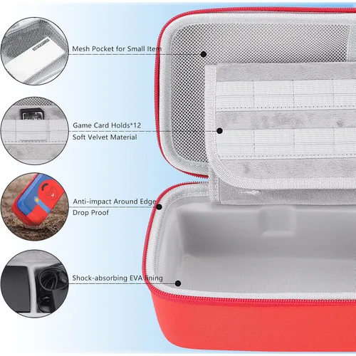 Vista 6 de Mario Carry Case for Nintendo SwitchSwitch OLED - Built-in Stand Compatible with Switch AC Adapter, Switch Dock or Pro Controller, Portable Travel