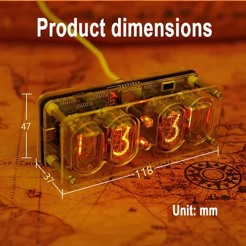 Vista 3 de Nixie Tube Clock, Retro Cyberpunk Desk Decor, Creative Desktop Decoration, WiFi Timing, Multiple RGB Lighting Modes, for Gaming Room and Office Decor
