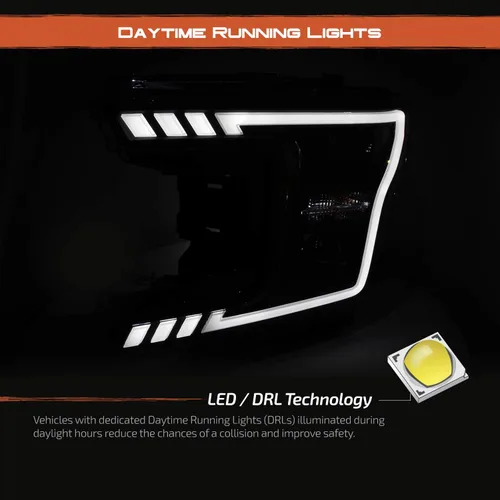 Vista 4 de AKKON - Para camioneta Ford F150 F-150 2018-2020, faros delanteros LED DRL con tubo negro y proyector con señal de giro secuencial