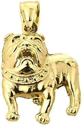 Vista 2 de Collar con colgante de bulldog de oro amarillo de 10 quilates con cadena