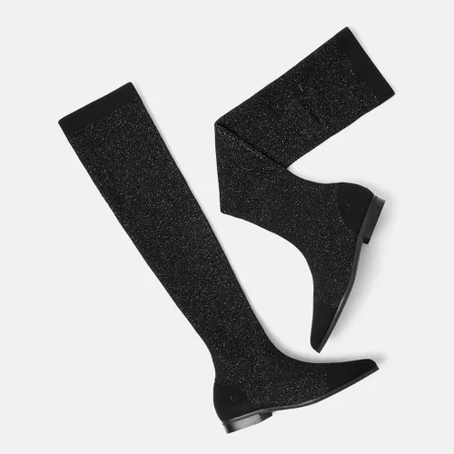 Vista 2 de VIVAIA Michaelia - Botas puntiagudas por encima de la rodilla de 21.7in de altura de caña de 21.7in de alto, botines de tela tejida de lana, zapatos