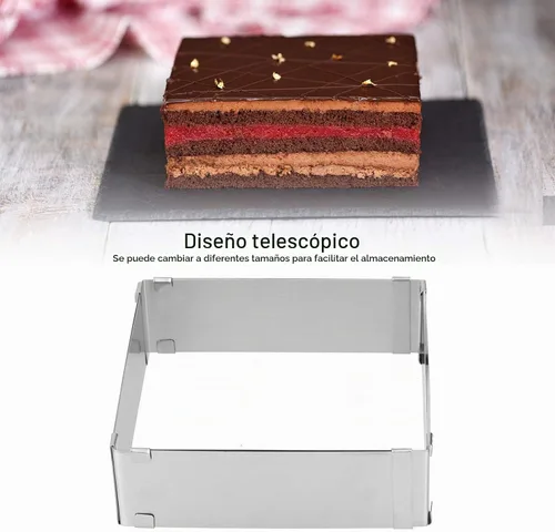 Vista 5 de BORDSTRACT Molde cuadrado ajustable para tartas, rectángulo de acero inoxidable, cortador de estaño para mousse tiramisú (grande (16 ~ 11.0 in)