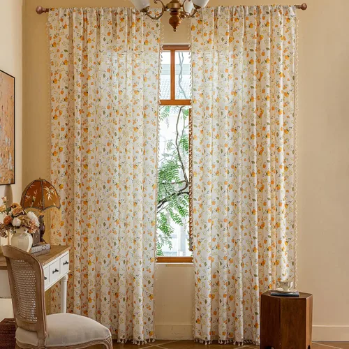 Vista 18 de ENJOYBRIDAL - Cortinas azules florales de 63 pulgadas, juego de 2 paneles, cortinas semi transparentes, cortinas cortas para sala de estar, bolsillo
