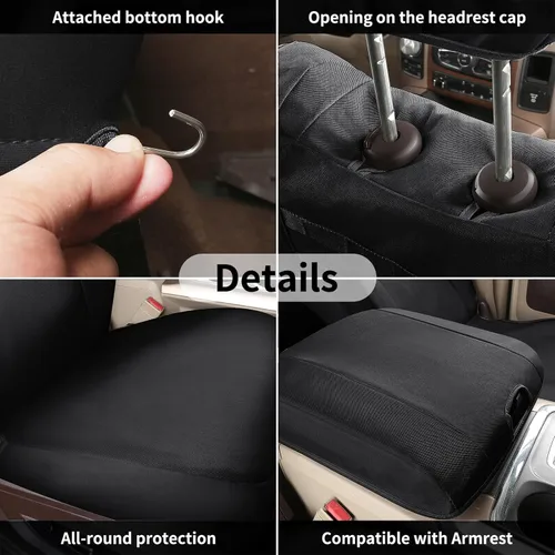 Vista 55 de Coverado Chevy Silverado - Juego completo de fundas de asiento de lona impermeables, apto para Silverado GMC Sierra 2007-2013 y 2019-2025 1500 Negro