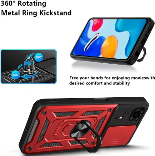 Vista 5 de CCSmall Funda para Xiaomi Redmi Note 11 4G (no 5G) con cubierta de cámara deslizante, funda de protección de grado militar resistente con soporte