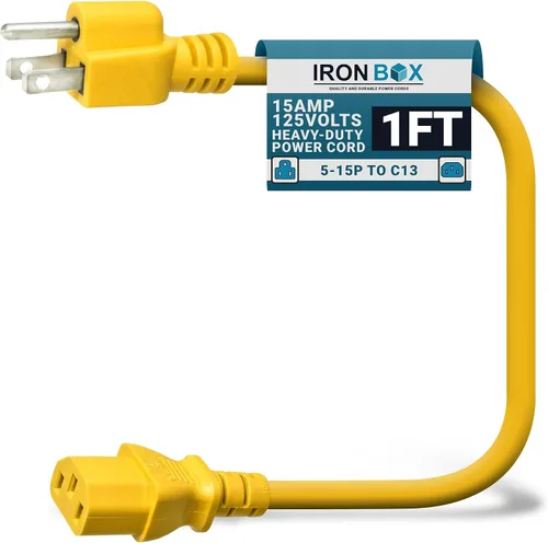 Vista 51 de IronBox Electric - Cable de Alimentación de Servicio Pesado 5-15P a C13 - Cable PC SJT 14/3 de 3 Clavijas 15A 125V - Cable para Computadora