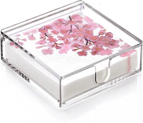 Vista 11 de DINGHUO Servilletero de acrílico para cóctel, para la mesa, (12.7 cm x 12.7 cm) Dispensador de servilletas de bebidas transparente con base de 8 mm