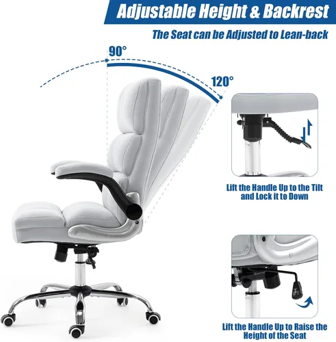 Vista 4 de ECOTOUGE Silla de oficina ejecutiva, silla de escritorio cómoda con respaldo alto, silla ergonómica de terciopelo para computadora con ángulo