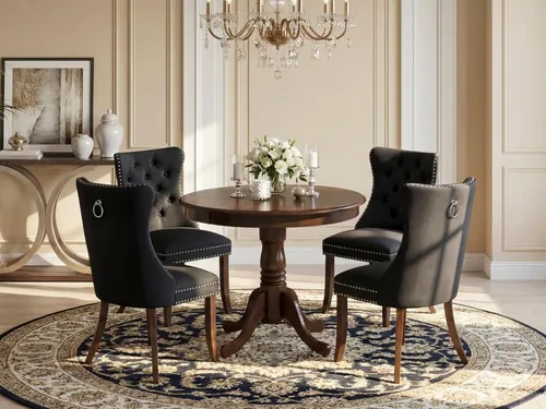 Vista 2 de East West Furniture ANDA5-AWA-12 - Juego de mesa de cocina de 5 piezas, incluye una mesa de comedor redonda con pedestal y 4 sillas Parson tapizadas