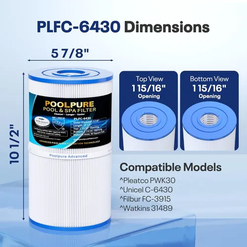 Vista 2 de POOLPURE Filtro de spa C-6430 reemplaza 31489, PWK30, Filbur FC-3915, P/N0969601, 71825, 73178, 73250, 30 pies cuadrados Filtro de spa Hot Spring