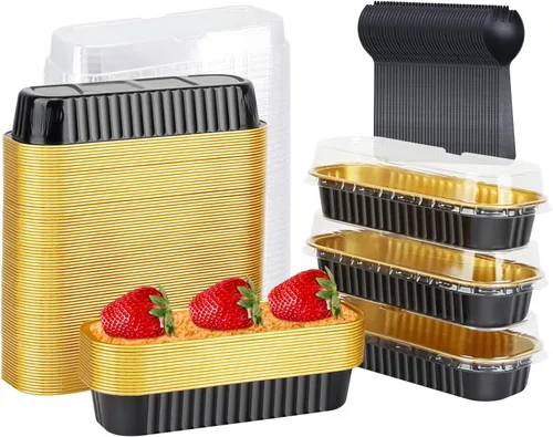 Vista 14 de LNYZQUS Mini moldes para hornear pasteles de 5 oz con tapas, paquete de 100, moldes desechables de aluminio para cupcakes, moldes pequeños