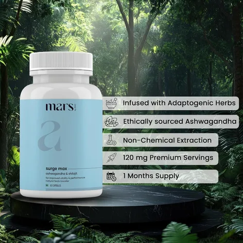Vista 3 de Mars Surgemax Cápsulas naturales con Shilajit y Safed Musli Apoya la energía, la fuerza y la inmunidad para un estilo de vida activo 60