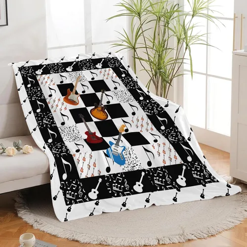 Vista 5 de Manta de guitarra, nota musical, guitarra, instrumentos musicales, manta de regalo para niños, niñas, niños, adultos, mujeres, hombres, súper suave