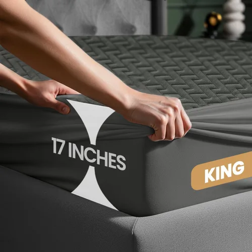 Vista 2 de Utopia Bedding Protector de colchón impermeable tamaño King (gris), funda de colchón de tela suave 3D de alta calidad, se adapta a 17 pulgadas