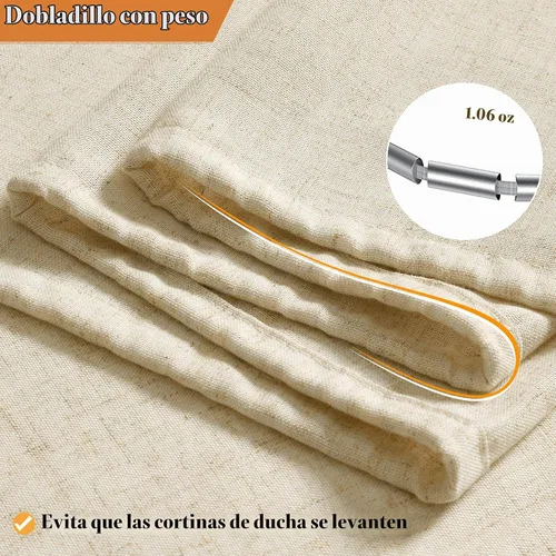 Vista 7 de Nanspring Cortina de ducha de lino para baño, 72 x 72 pulgadas, 1 panel Beige