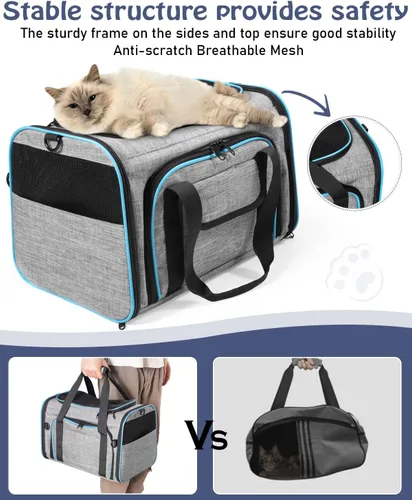 Vista 4 de Siivton Porta Mascotas para Gatos, Porta Mascotas de 2 Lados Expandibles para Viaje, Porta Mascotas Plegables de Cara Suave con Almohadilla de Forro