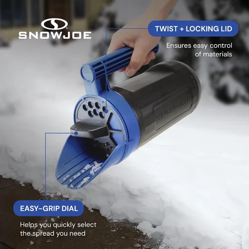 Vista 4 de Snow Joe SJSPD1 Esparcidor manual multiusos para todas las estaciones, 5 libras, con control de flujo de dial ajustable, para derretir hielo