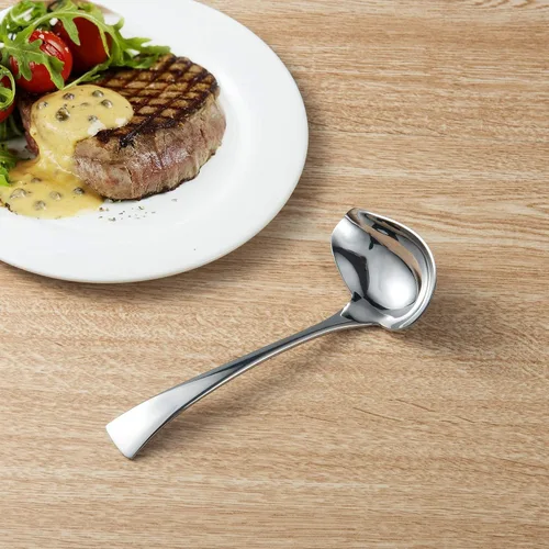 Vista 5 de IMEEA Cucharón pequeño para salsa con boquilla de vertido de acero inoxidable 18/10 Cuchara para rociar salsa, 7 pulgadas