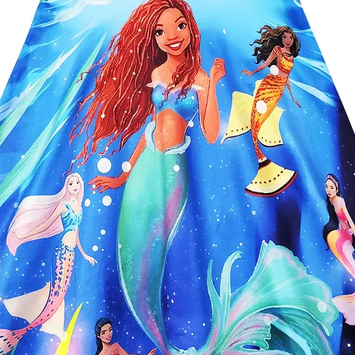 Vista 2 de PUNICS Vestido de sirena para niñas pequeñas, disfraz de película de dibujos animados 2023, manga con volantes, traje de verano, regalo