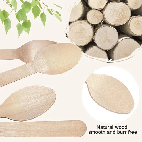 Vista 7 de 1000 cucharas de madera desechables, cucharas de bambú natural de 6.3 pulgadas, compostables y biodegradables, ideales para comer, manualidades