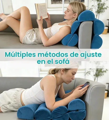 Vista 5 de Almohada de apoyo lumbar para silla de oficina con respaldo alto Terciopelo azul corto