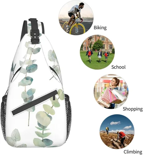 Vista 6 de Mochila tipo bandolera con diseño de ojos malvados, bolsa ligera de hombro cruzado para mujeres y hombres, mochila casual para exteriores, Hojas
