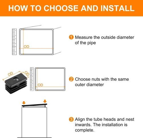 Vista 5 de Uxcell 8 piezas de insertos para tubos rectangulares con rosca M6, para tubo rectangular de diámetro exterior de 1.18 x 0.59 pulgadas, enchufe