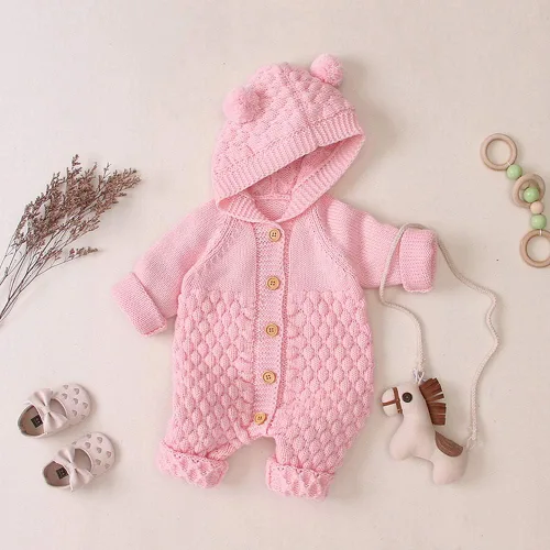 Vista 3 de Suéter de punto unisex con capucha y orejas de oso en 3D, de manga larga, ropa de dormir para el invierno