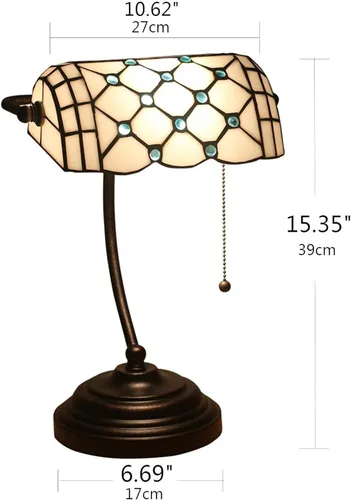 Vista 3 de Desk lamp Bankers Lamp,Vintage, Table,Bedside Lamps,Reading for Study Office,Alloy Base,W11 H15,Green Baroque a(Blue Bead t)