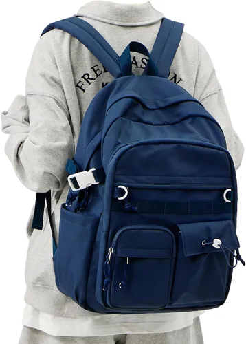 Vista 10 de weradar Mochila Escolar Para Mujeres y Hombres, Mochila Universitaria Estética, Bolsa Ligera de Escuela Secundaria Mochila, a1-Negro, Grande